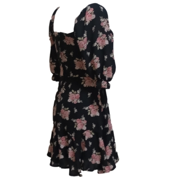 Black Ruffled Midi w/ Light Pink Roses - Picture 2 of 4